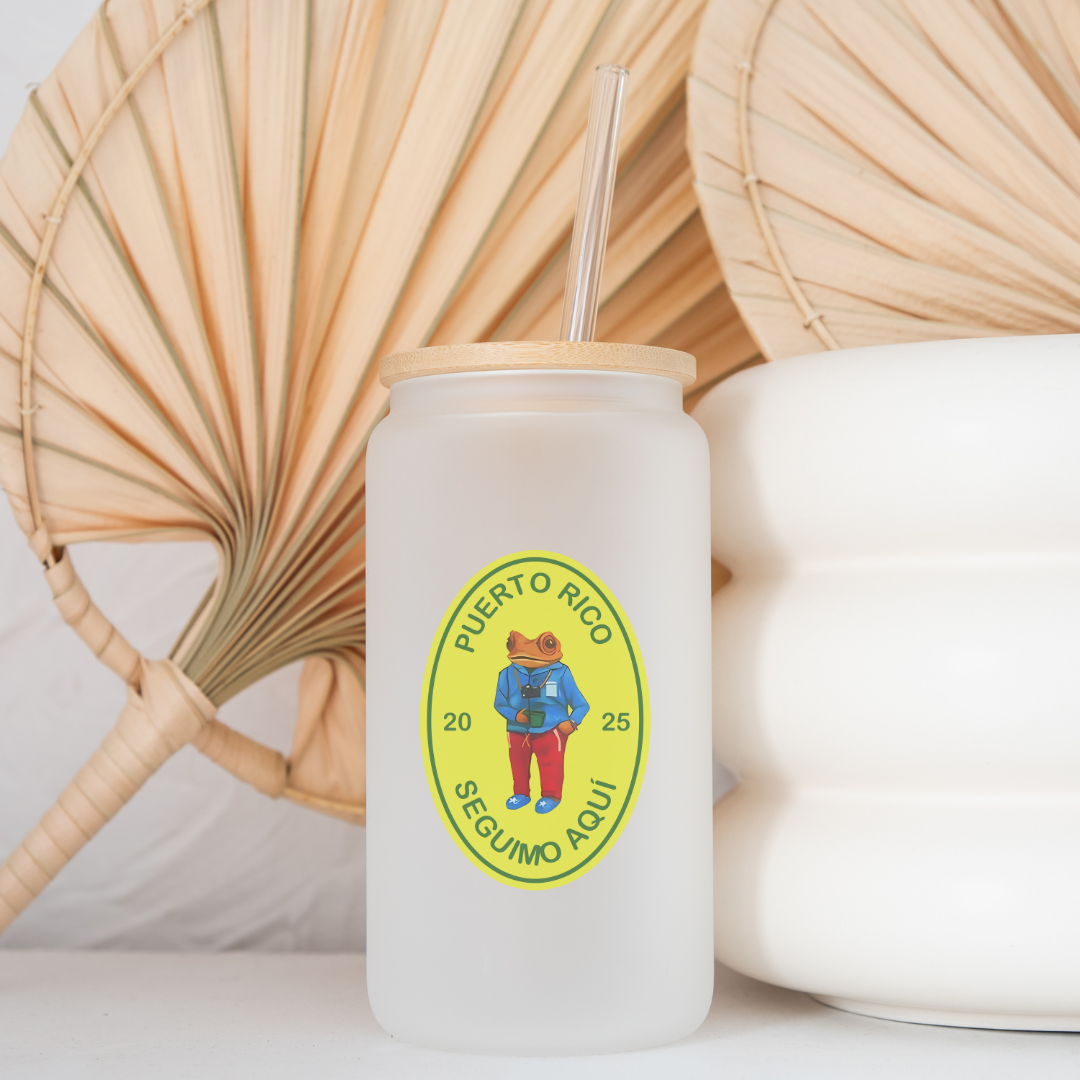 Seguimo Aqui Inspired Glass Can