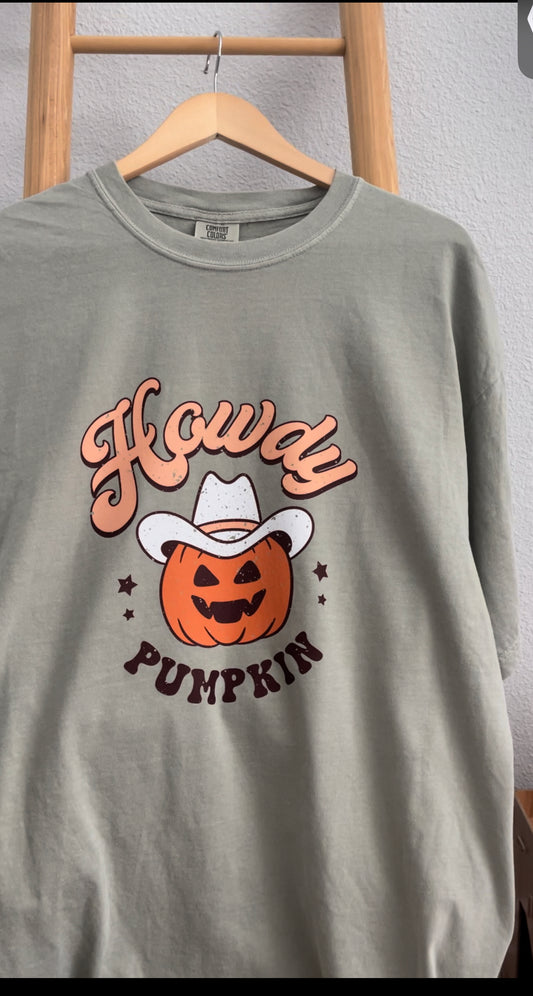 Howdy Pumpkin Light Olive Green Tee